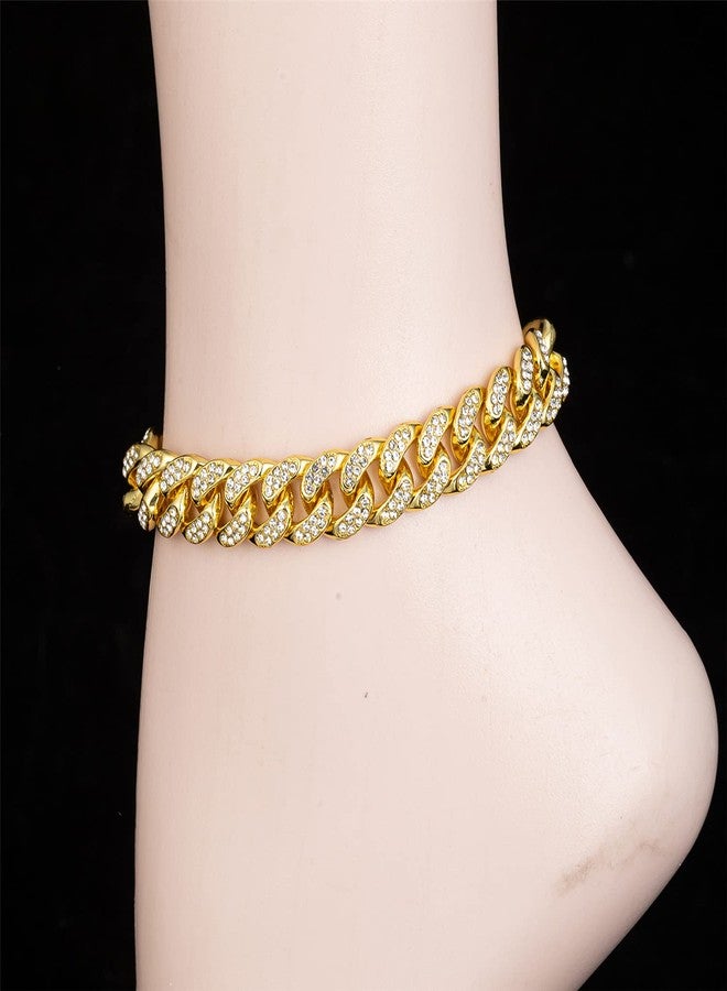 kelistom Gold Cuban Link Anklet for Women Men, 18K White Gold Plated Hip-hop Rhinestone Filled Ankle Bracelets for Women - Image 4